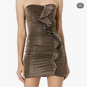 Likely Shimmering Brown Strapless Mini Dress